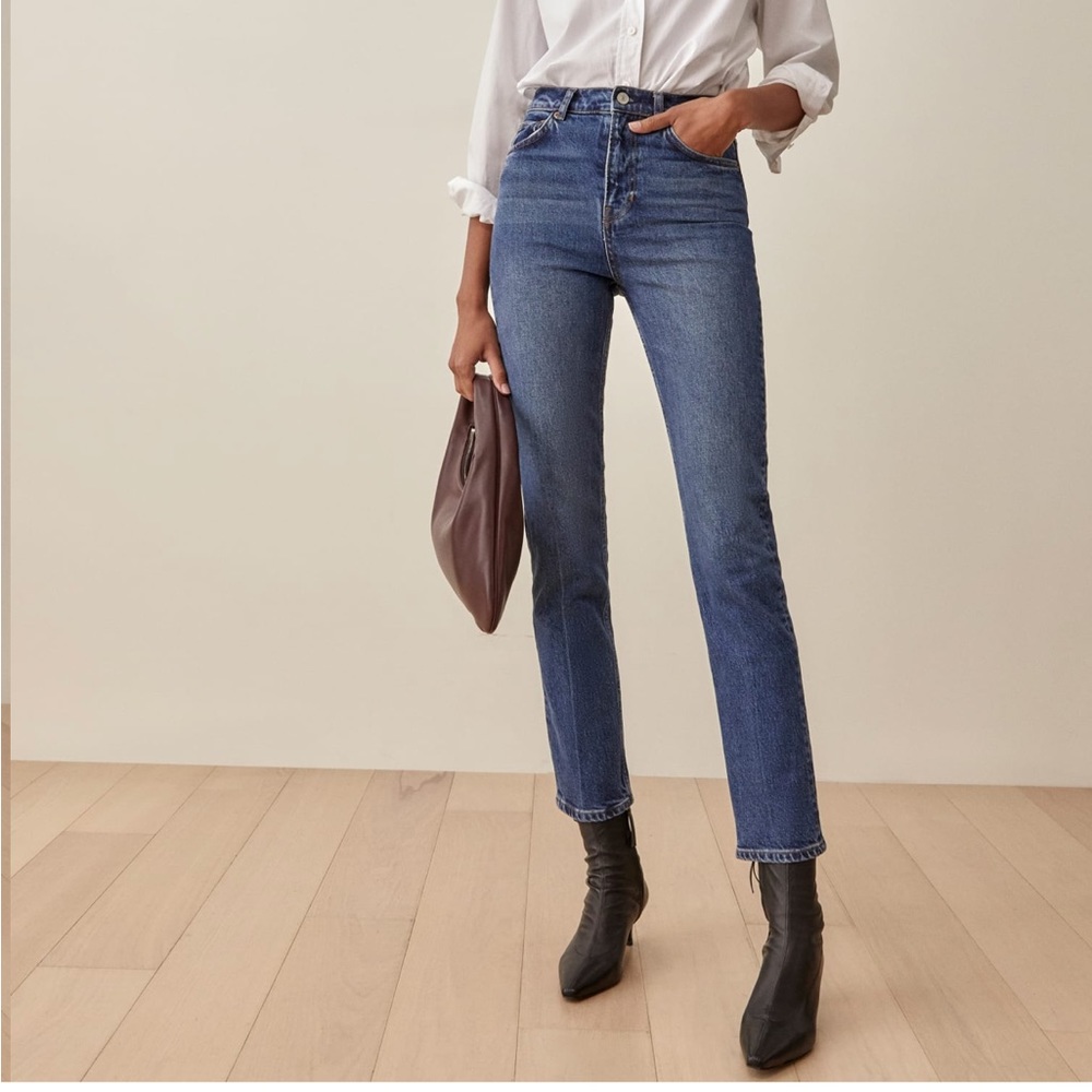 Reformation Liza Ultra High Rise Slim Straight Jeans Icarian Wash Size 26